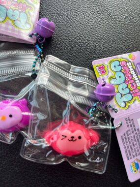 Kawaii Pink Charm Keychain with Bell. Set of 3